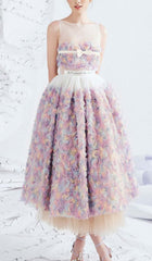 VESTIDO MIDI PLISADO FLROAL EN ROSA