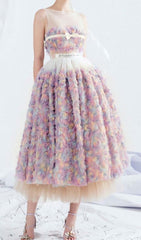 VESTIDO MIDI PLISADO FLROAL EN ROSA