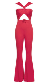HALTER SLEEVELESS JUMPSUIT IN RED
