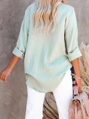 Simple Long Sleeve V-Neck Button Blouses