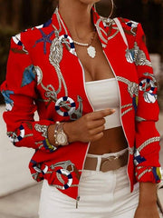 Zip Embellished Printed Long Sleeve Jacket