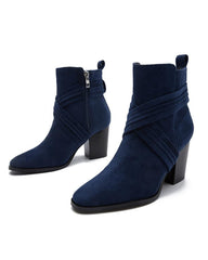 Women's Elegant Simple Cross-strap Zipper Chunky Heel Ankle Boots