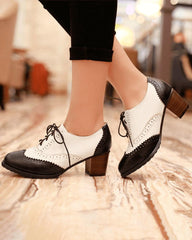 Women's Elegant Casual Color-Blocking Lace-up Low Heel Shoes