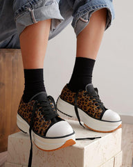 Women's Fashion Athletic Color-Blocking Lace-up Platform Sneakers