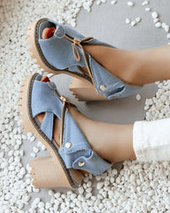 Women's Elegant Casual Denim Zipper Chunky Heel Sandals(Large size)