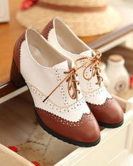 Women's Elegant Casual Color-Blocking Lace-up Low Heel Shoes