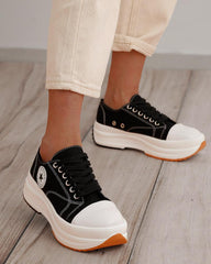 Women's Fashion Athletic Solid Color Round Toe Platform Canvas Sneakers