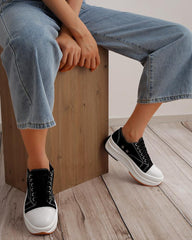 Women's Fashion Athletic Solid Color Round Toe Platform Canvas Sneakers