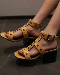Women's Elegant Rivet Adjusting Buckle Chunky Heel Sandals