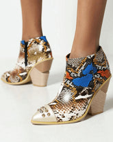 Women's Fashion Animal Print Rivet Zipper Ankle Boots