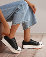 Women's Fashion Athletic Solid Color Round Toe Platform Sneakers