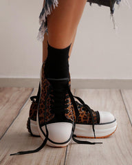 Women's Fashion Athletic Color-Blocking Lace-up Platform Sneakers