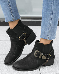 Women's Casual Retro Buckle Decoration Slip On Ankle Boots