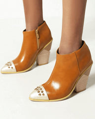 Women's Fashion Animal Print Rivet Zipper Ankle Boots