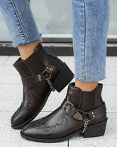 Women's Casual Retro Buckle Decoration Slip On Ankle Boots