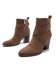 Women's Elegant Simple Cross-strap Zipper Chunky Heel Ankle Boots