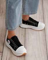 Women's Fashion Athletic Solid Color Round Toe Platform Canvas Sneakers