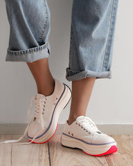 Women's Fashion Athletic Color-Blocking Lace-up Platform Canvas Sneakers