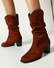 Women's Casual Daily Slip On Chunky Heel Boots