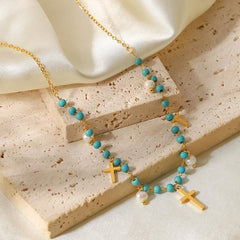 Women's Cross Pearl Tassel Necklace