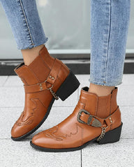 Women's Casual Retro Buckle Decoration Slip On Ankle Boots