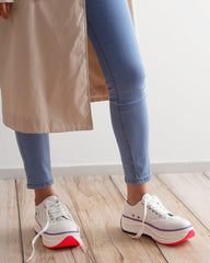 Women's Fashion Athletic Color-Blocking Lace-up Platform Canvas Sneakers