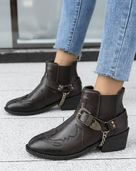 Women's Casual Retro Buckle Decoration Slip On Ankle Boots