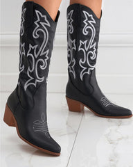Women's Embroidery Chunky Cowboy Boots