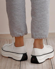 Women's Fashion Athletic Color-Blocking Lace-up Platform Canvas Sneakers