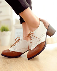 Women's Elegant Casual Color-Blocking Lace-up Low Heel Shoes