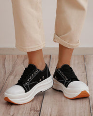 Women's Fashion Athletic Solid Color Round Toe Platform Canvas Sneakers