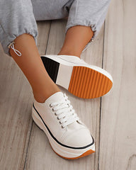 Women's Fashion Athletic Color-Blocking Lace-up Platform Canvas Sneakers