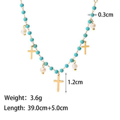 Women's Cross Pearl Tassel Necklace