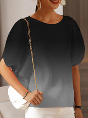 Elegant Bat Sleeve Gradient Loose Short Sleeved T-Shirt
