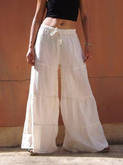 Loose Solid Elastic Waist Plus Size Wide Leg Pants