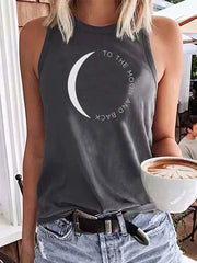 Moon Alphabet Print Round Neck Tank Top