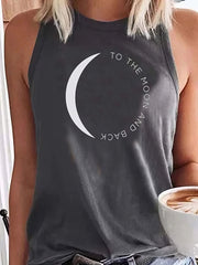 Moon Alphabet Print Round Neck Tank Top