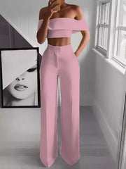 Zweiteiliger Anzug aus One-Shoulder-Crop-Top und Wischhose