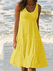 Sleeveless Round Neck Stitching Beach Dress