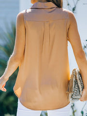 Sleeveless Solid Color Lapel Blouses
