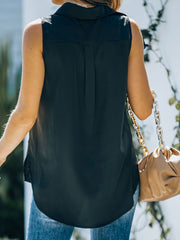 Sleeveless Solid Color Lapel Blouses