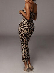 Sleeveless V-neck Leopard Print Dress With Sling