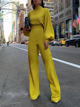 Solid High-necked Long-sleeved Casual Jumpsuit