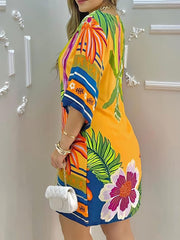 Tropical Print Half Sleeve Casual Dress