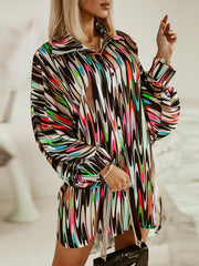 Colorful Long Sleeves Abstract Print Blouse