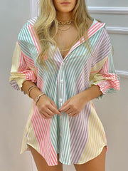 Commuting Lapel Printed V-Neck Long Sleeved Button Blouse