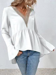 Lace Panel Flare Sleeve Blouse