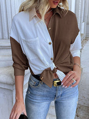 Long Sleeve Casual Color Matching Blouse
