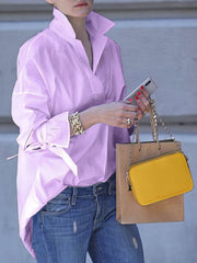 Damenblusen Lockere, einfarbige Langarmbluse mit Gürtel