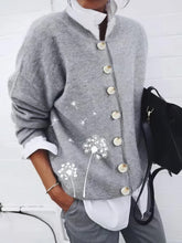 Dandelion Print Button Long Sleeve Cardigan